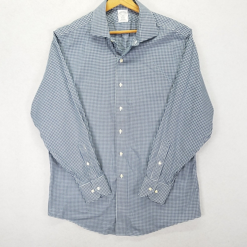 Brooks Brothers 1818 Regent Non Iron Cotton Dress Shirt Men 16.5 4/5 Blue Check